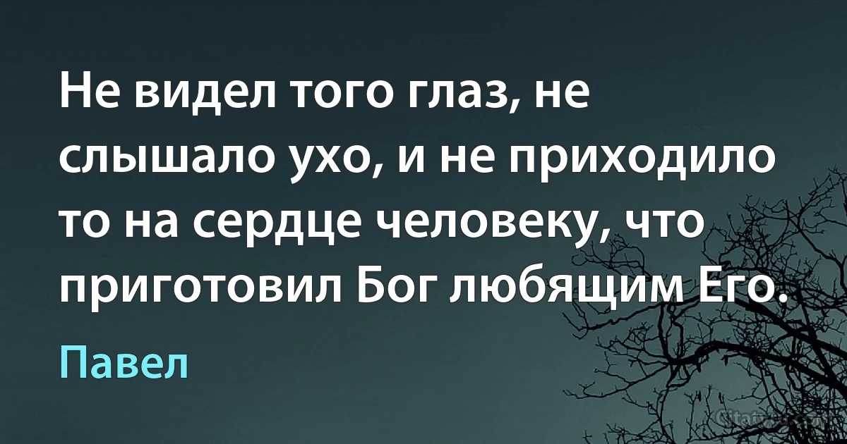 Не видел того глаз, не слышало ухо, и не приходило то на сердце человеку, что приготовил Бог любящим Его. (Павел)
