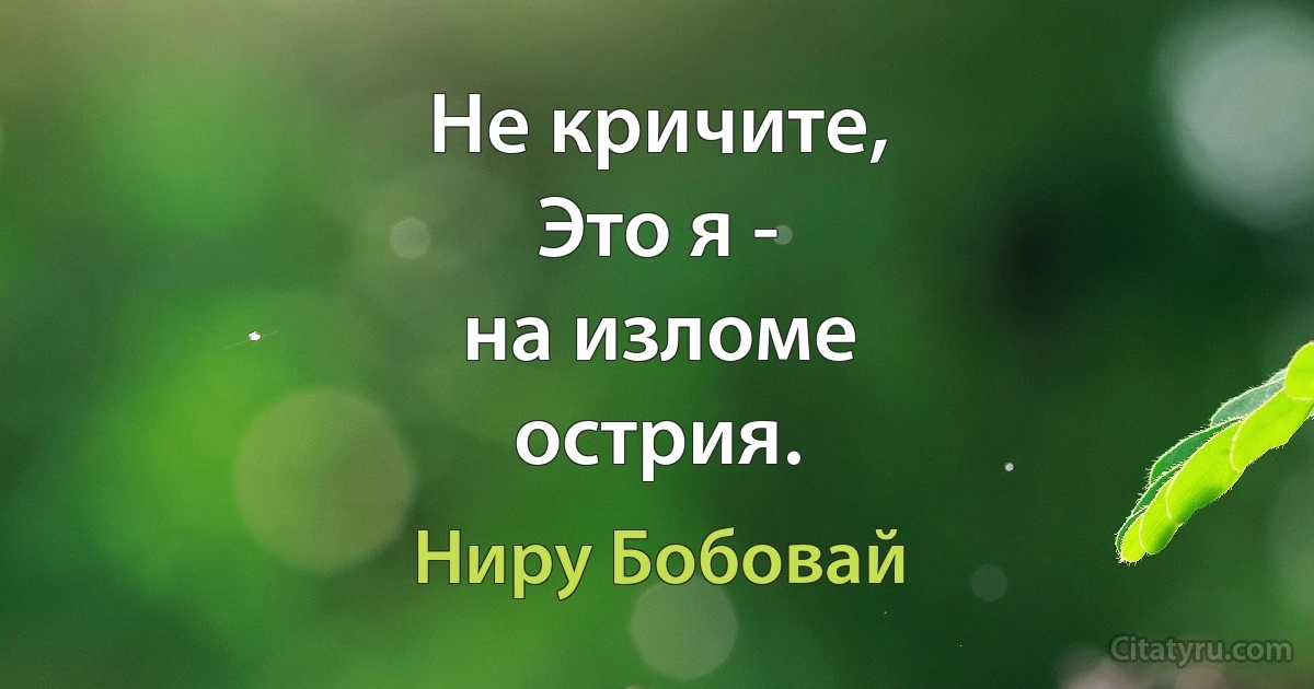 Не кричите,
Это я -
на изломе
острия. (Ниру Бобовай)