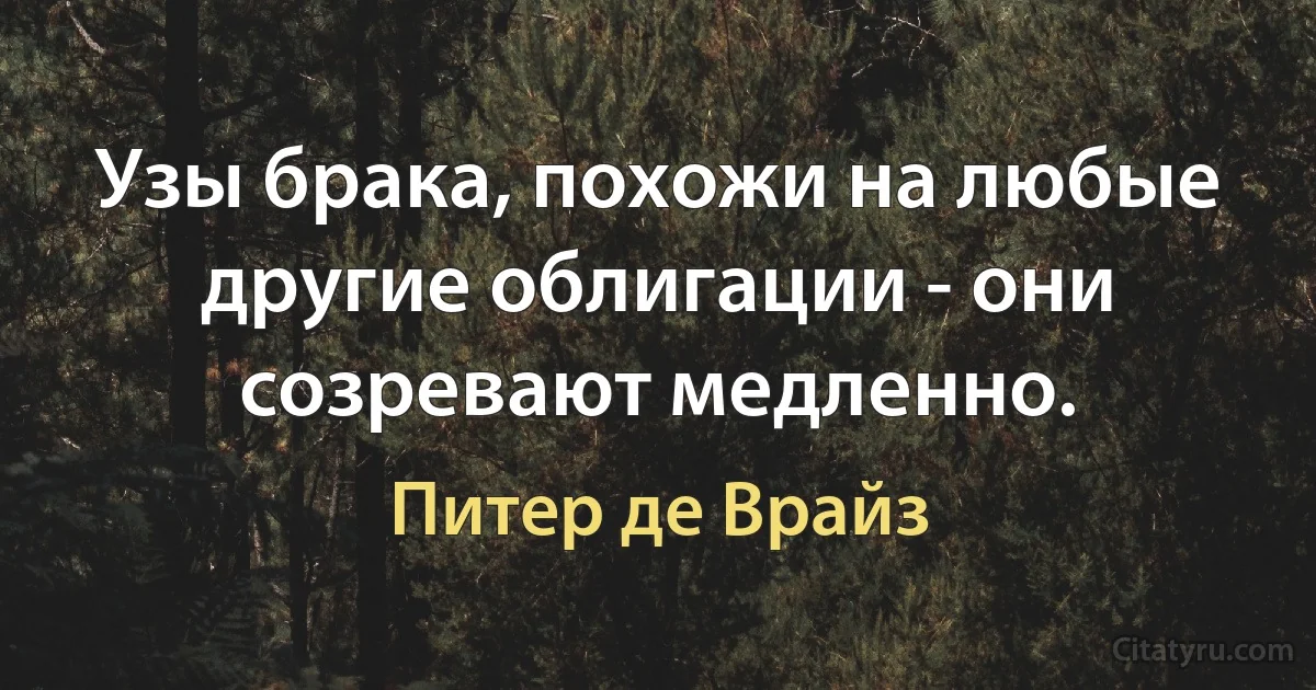 Узы брака, похожи на любые другие облигации - они созревают медленно. (Питер де Врайз)