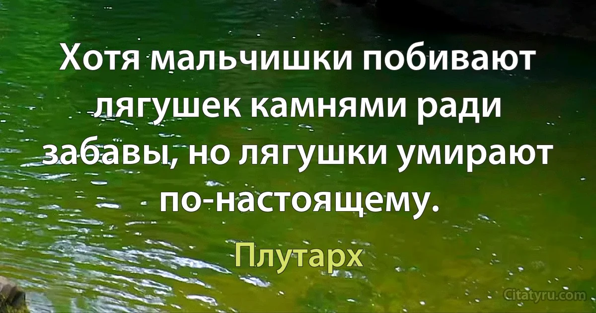 Хотя мальчишки побивают лягушек камнями ради забавы, но лягушки умирают по-настоящему. (Плутарх)