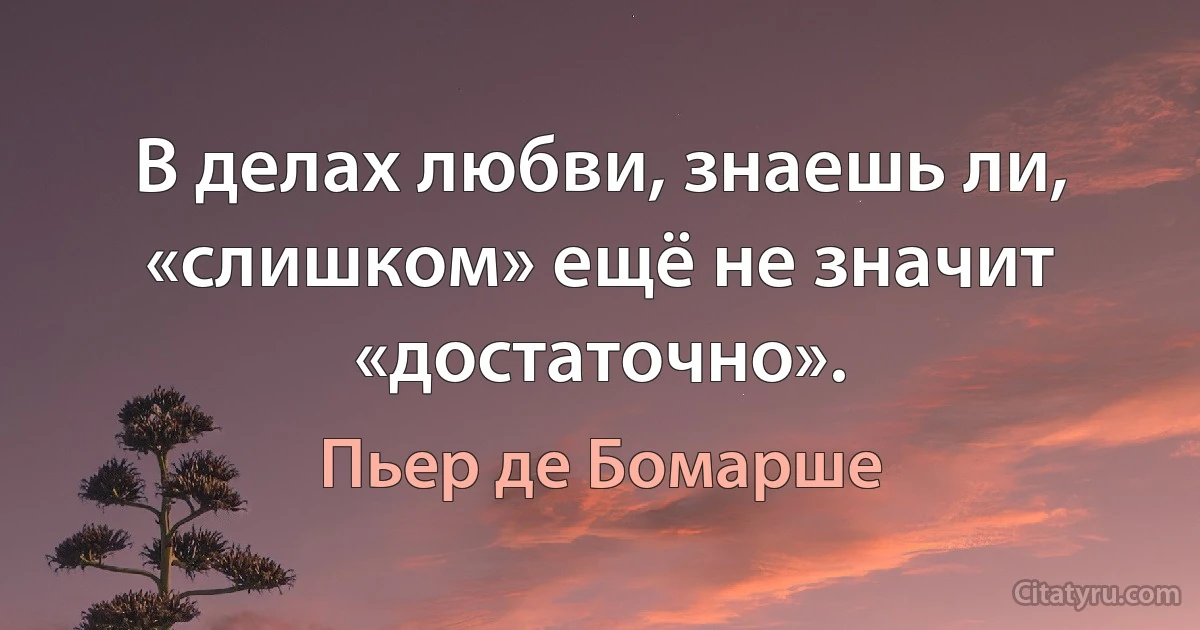 В делах любви, знаешь ли, «слишком» ещё не значит «достаточно». (Пьер де Бомарше)