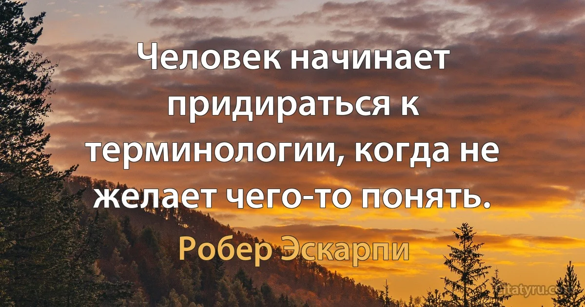 Человек начинает придираться к терминологии, когда не желает чего-то понять. (Робер Эскарпи)