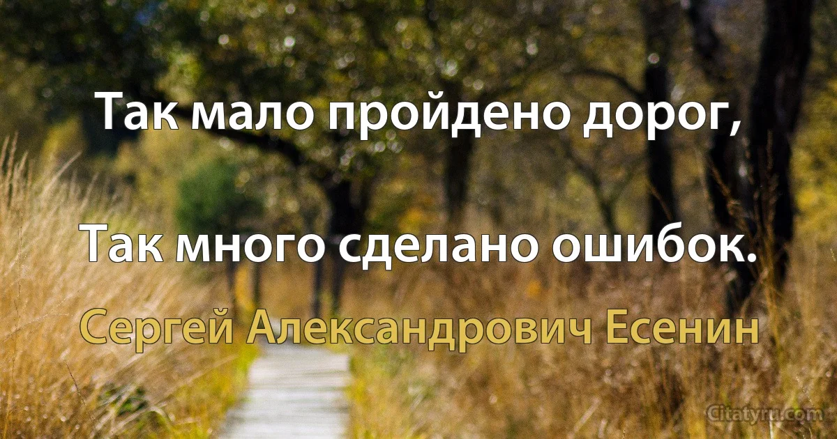 Так мало пройдено дорог,

Так много сделано ошибок. (Сергей Александрович Есенин)