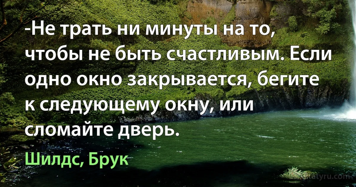 -Не трать ни минуты на то, чтобы не быть счастливым. Если одно окно закрывается, бегите к следующему окну, или сломайте дверь. (Шилдс, Брук)