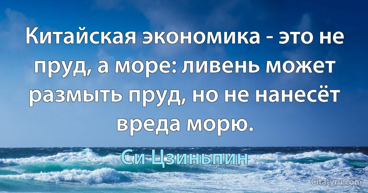 Китайская экономика - это не пруд, а море: ливень может размыть пруд, но не нанесёт вреда морю. (Си Цзиньпин)