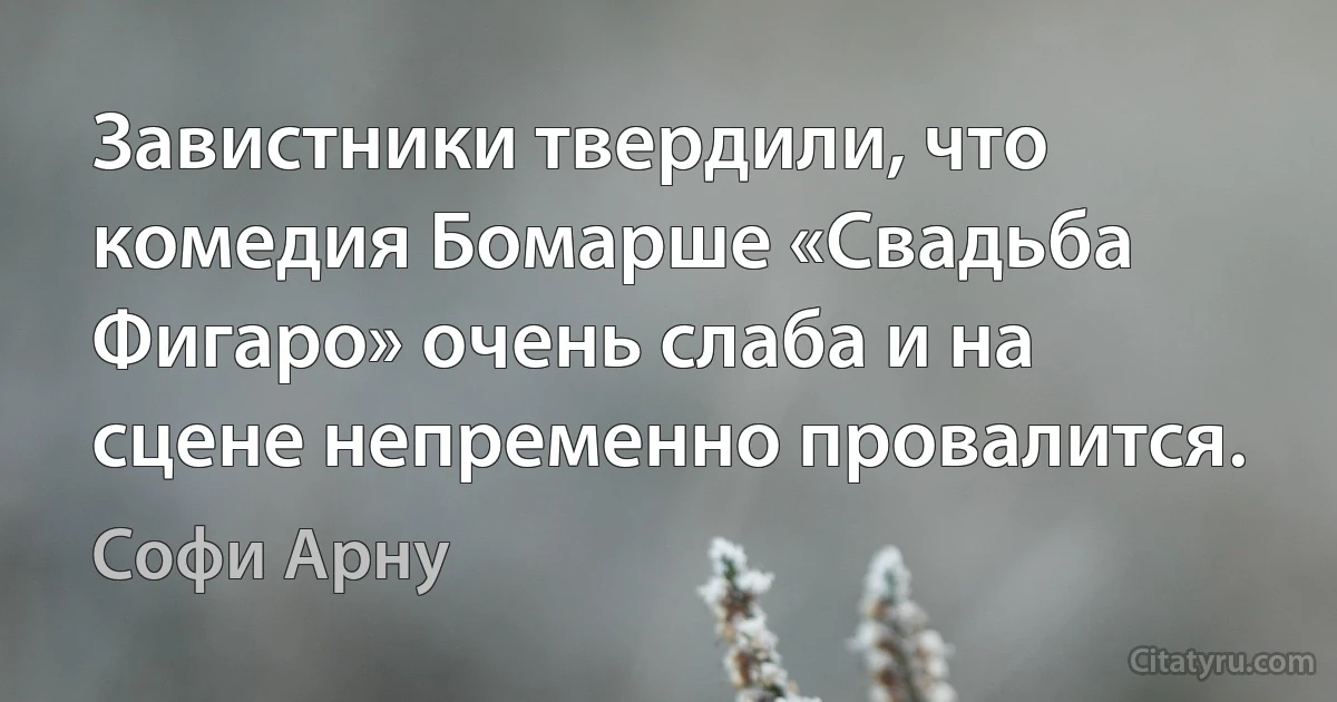 Завистники твердили, что комедия Бомарше «Свадьба Фигаро» очень слаба и на сцене непременно провалится. (Софи Арну)