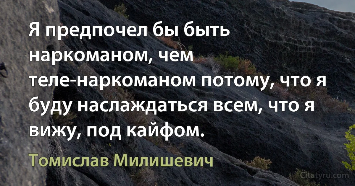 Я предпочел бы быть наркоманом, чем теле-наркоманом потому, что я буду наслаждаться всем, что я вижу, под кайфом. (Томислав Милишевич)