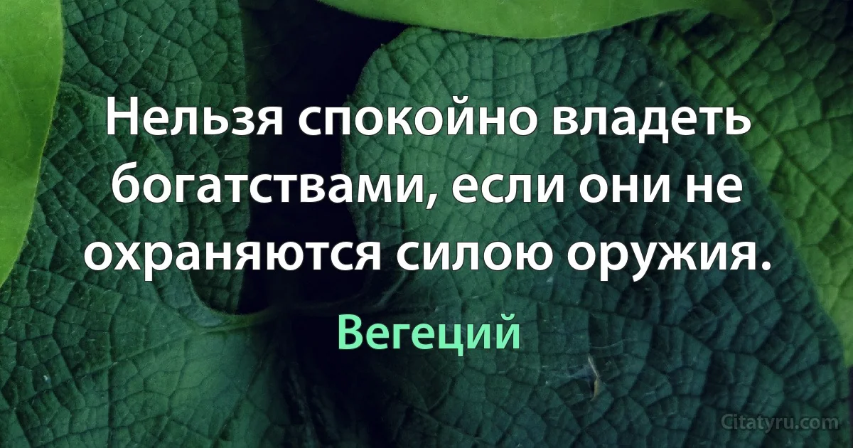 Нельзя спокойно владеть богатствами, если они не охраняются силою оружия. (Вегеций)