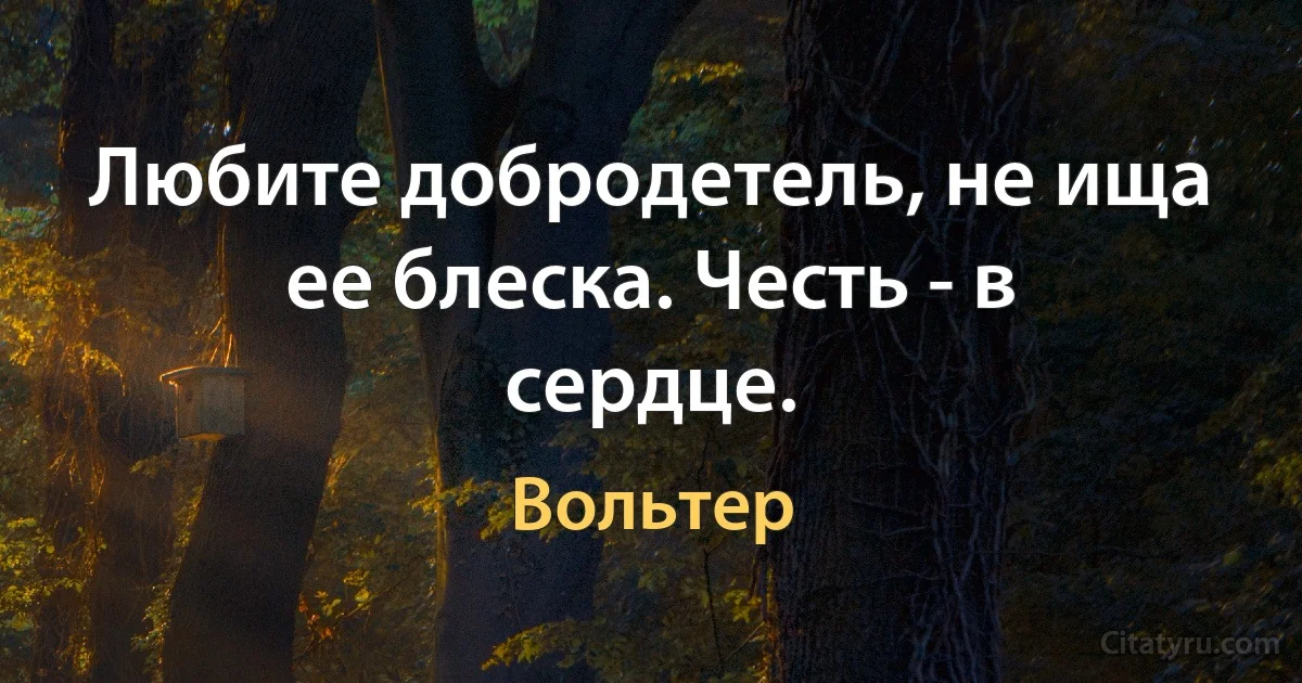 Любите добродетель, не ища ее блеска. Честь - в сердце. (Вольтер)