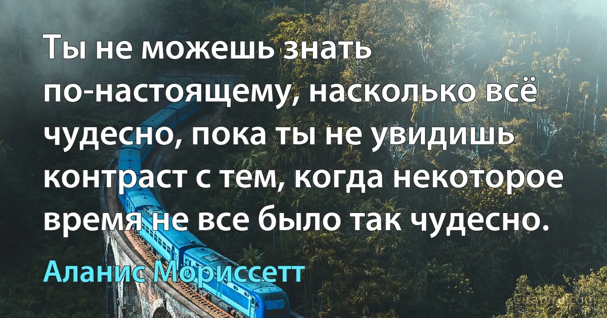 Ты не можешь знать по-настоящему, насколько всё чудесно, пока ты не увидишь контраст с тем, когда некоторое время не все было так чудесно. (Аланис Мориссетт)