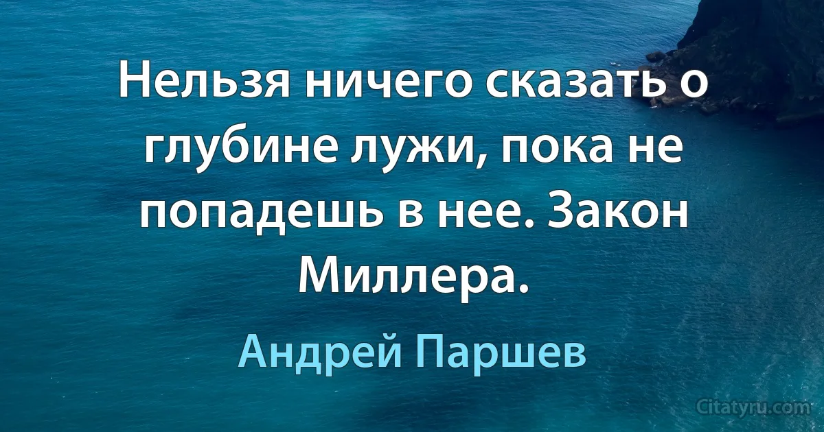 Нельзя ничего сказать о глубине лужи, пока не попадешь в нее. Закон Миллера. (Андрей Паршев)