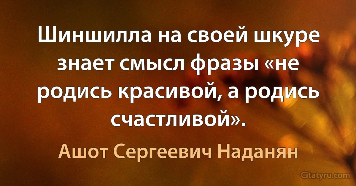 Шиншилла на своей шкуре знает смысл фразы «не родись красивой, а родись счастливой». (Ашот Сергеевич Наданян)