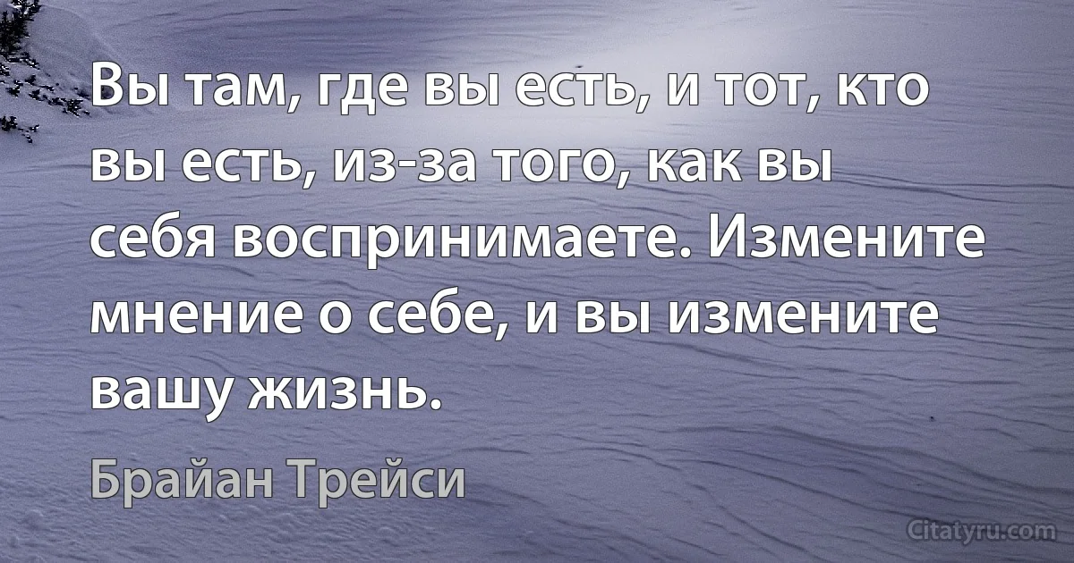 Вы там, где вы есть, и тот, кто вы есть, из-за того, как вы себя воспринимаете. Измените мнение о себе, и вы измените вашу жизнь. (Брайан Трейси)