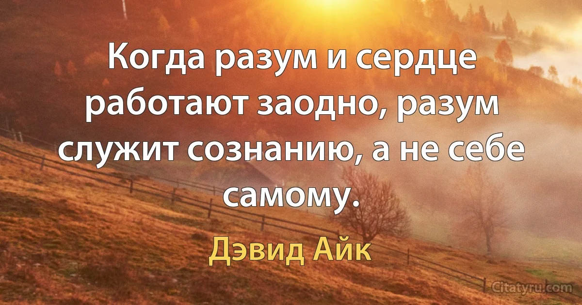 Когда разум и сердце работают заодно, разум служит сознанию, а не себе самому. (Дэвид Айк)