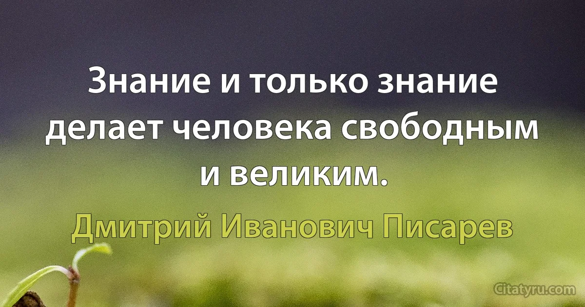 Знание и только знание делает человека свободным и великим. (Дмитрий Иванович Писарев)