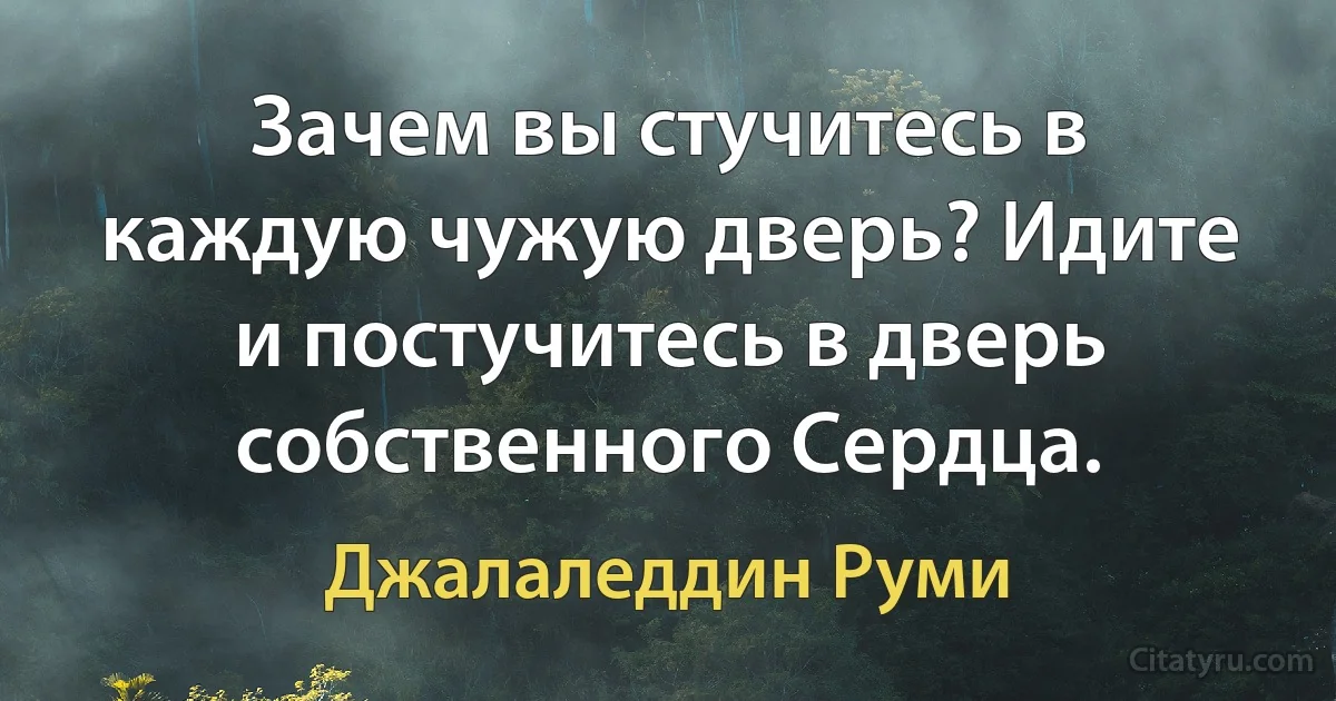 Зачем вы стучитесь в каждую чужую дверь? Идите и постучитесь в дверь собственного Сердца. (Джалаледдин Руми)