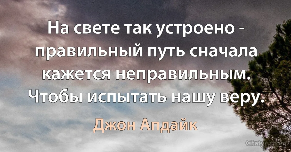 На свете так устроено - правильный путь сначала кажется неправильным.
Чтобы испытать нашу веру. (Джон Апдайк)