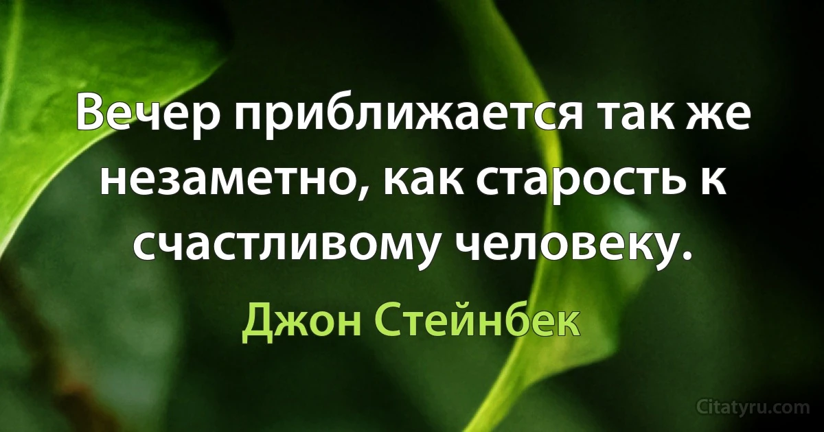 Вечер приближается так же незаметно, как старость к счастливому человеку. (Джон Стейнбек)