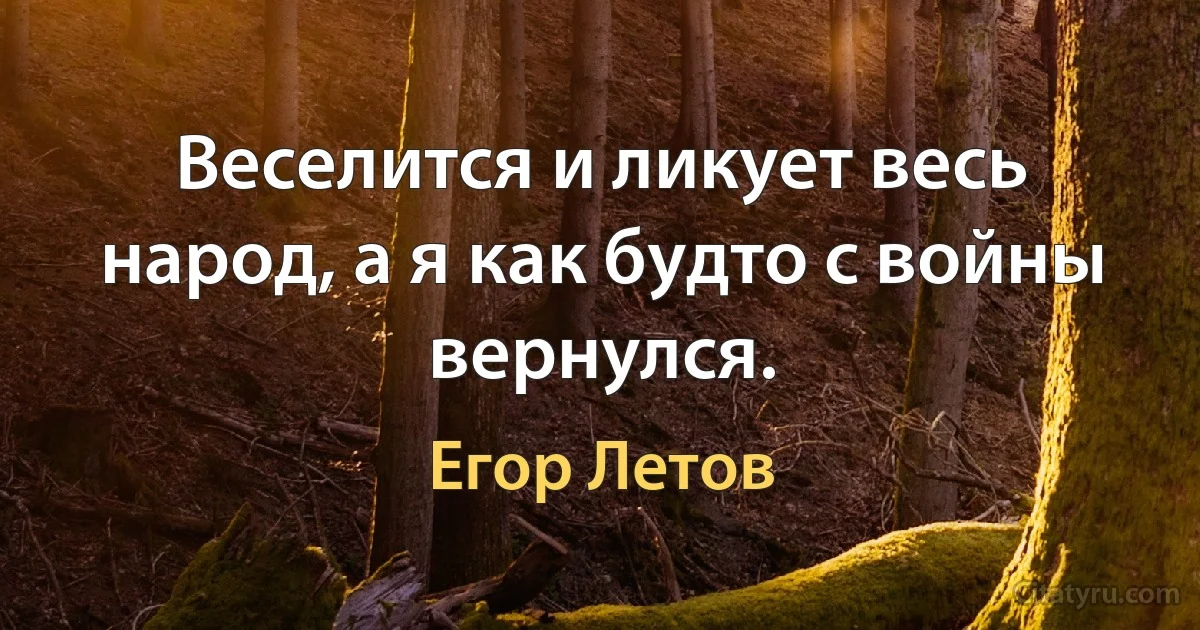 Веселится и ликует весь народ, а я как будто с войны вернулся. (Егор Летов)