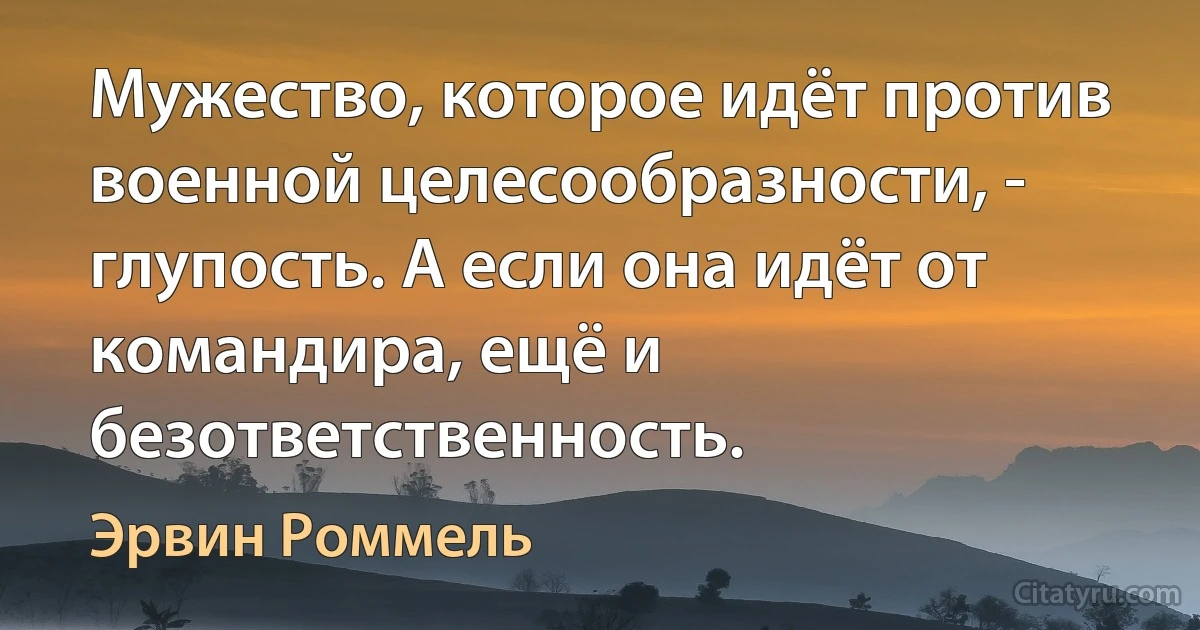 Мужество, которое идёт против военной целесообразности, - глупость. А если она идёт от командира, ещё и безответственность. (Эрвин Роммель)