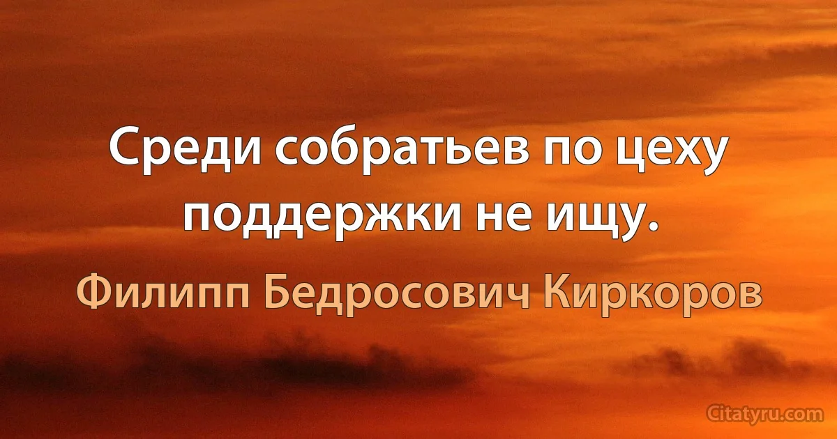 Среди собратьев по цеху поддержки не ищу. (Филипп Бедросович Киркоров)