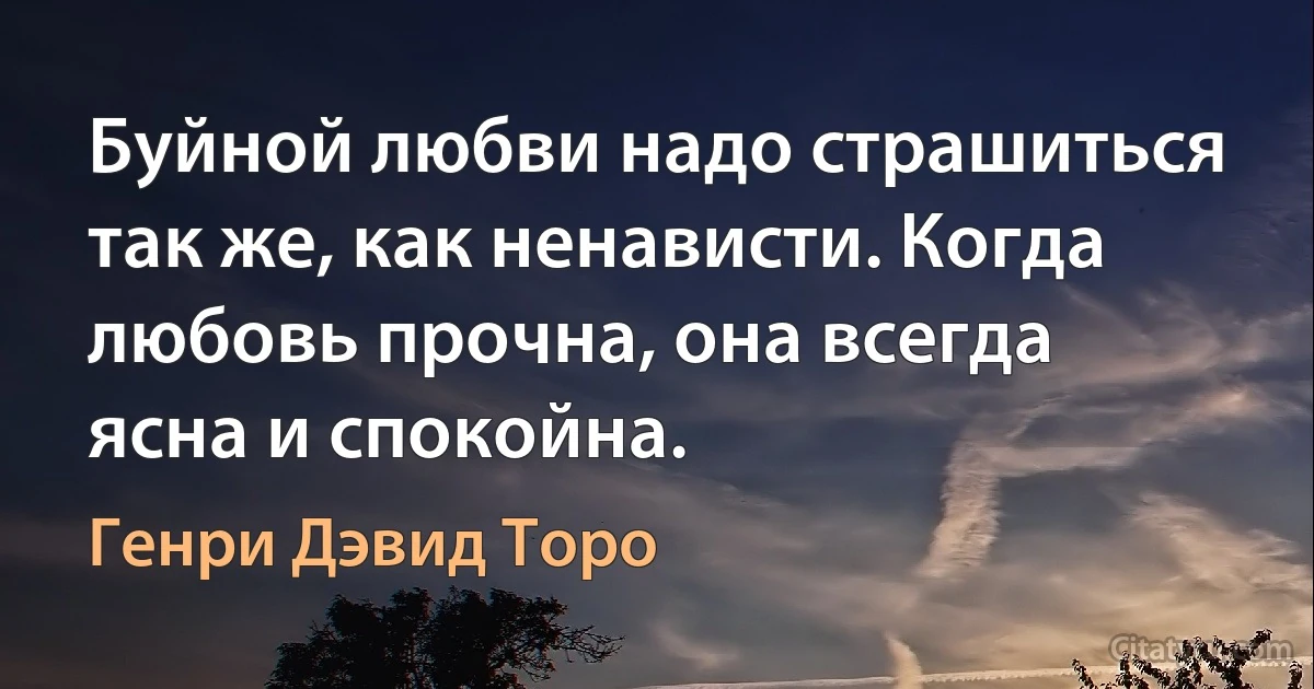 Буйной любви надо страшиться так же, как ненависти. Когда любовь прочна, она всегда ясна и спокойна. (Генри Дэвид Торо)