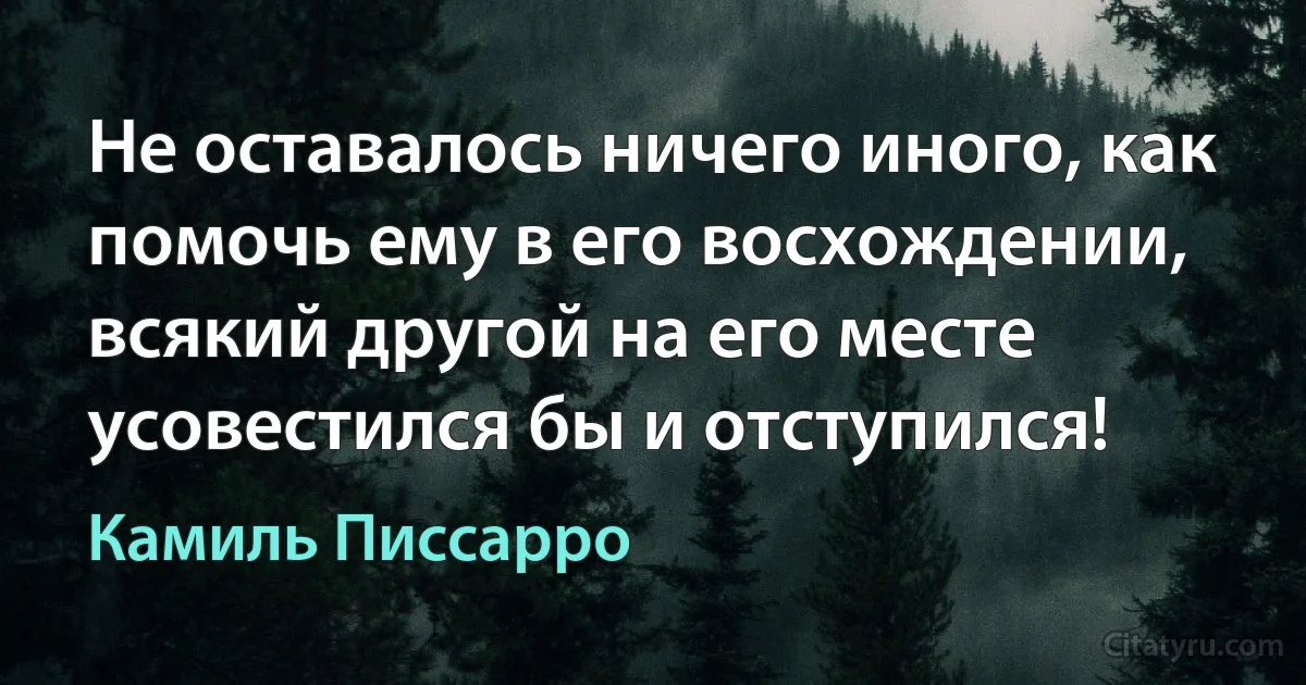 Не оставалось ничего иного, как помочь ему в его восхождении, всякий другой на его месте усовестился бы и отступился! (Камиль Писсарро)