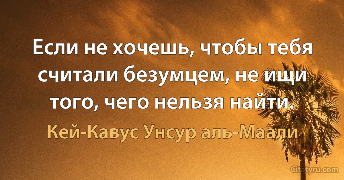 Если не хочешь, чтобы тебя считали безумцем, не ищи того, чего нельзя найти. (Кей-Кавус Унсур аль-Маали)