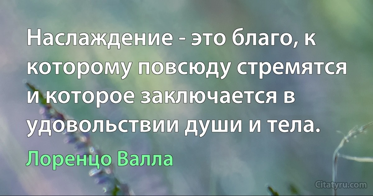 Наслаждение - это благо, к которому повсюду стремятся и которое заключается в удовольствии души и тела. (Лоренцо Валла)