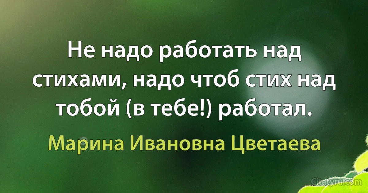 Не надо работать над стихами, надо чтоб стих над тобой (в тебе!) работал. (Марина Ивановна Цветаева)