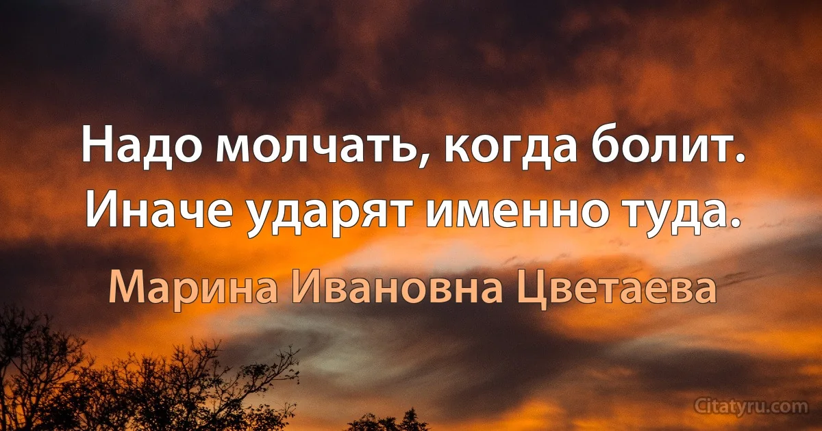 Надо молчать, когда болит. Иначе ударят именно туда. (Марина Ивановна Цветаева)