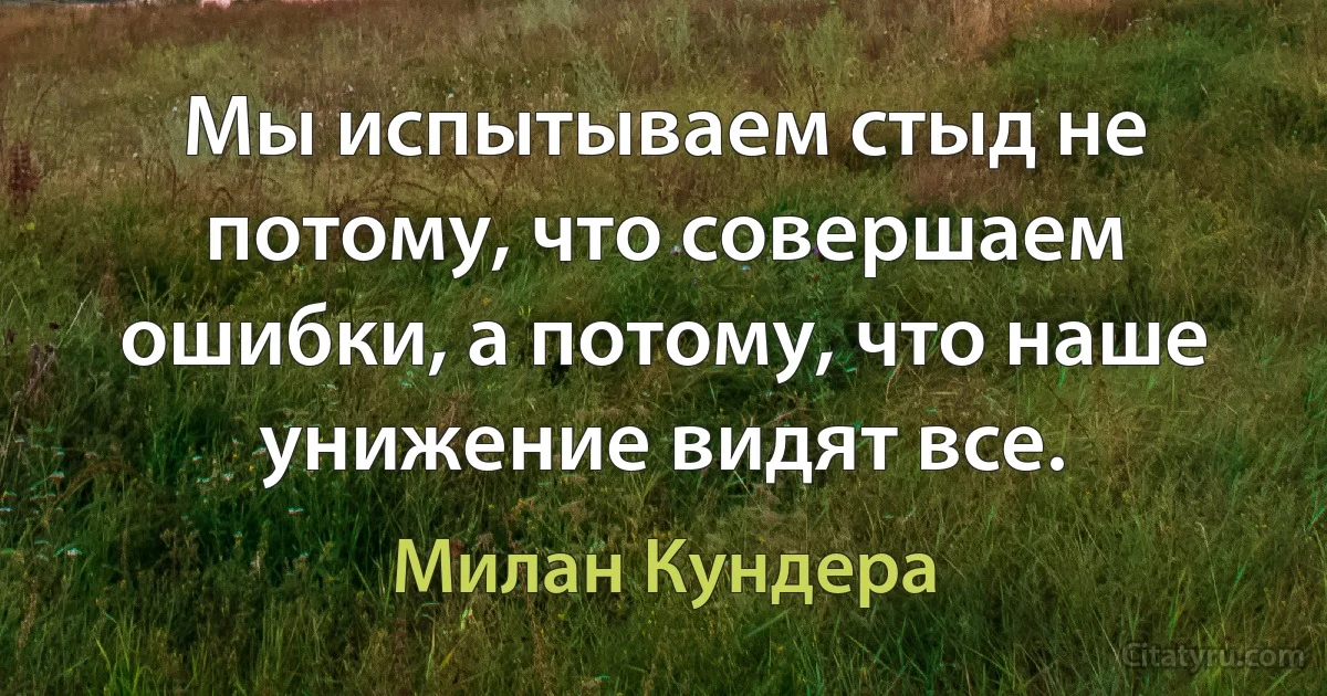 Мы испытываем стыд не потому, что совершаем ошибки, а потому, что наше унижение видят все. (Милан Кундера)