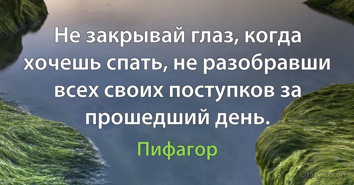 Не закрывай глаз, когда хочешь спать, не разобравши всех своих поступков за прошедший день. (Пифагор)