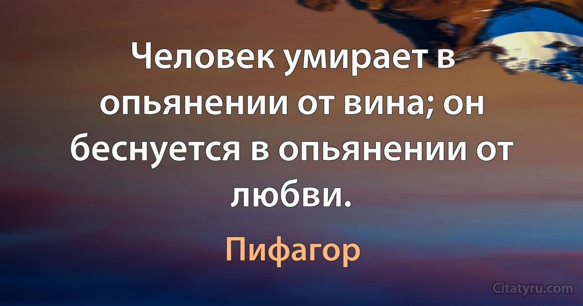 Человек умирает в опьянении от вина; он беснуется в опьянении от любви. (Пифагор)