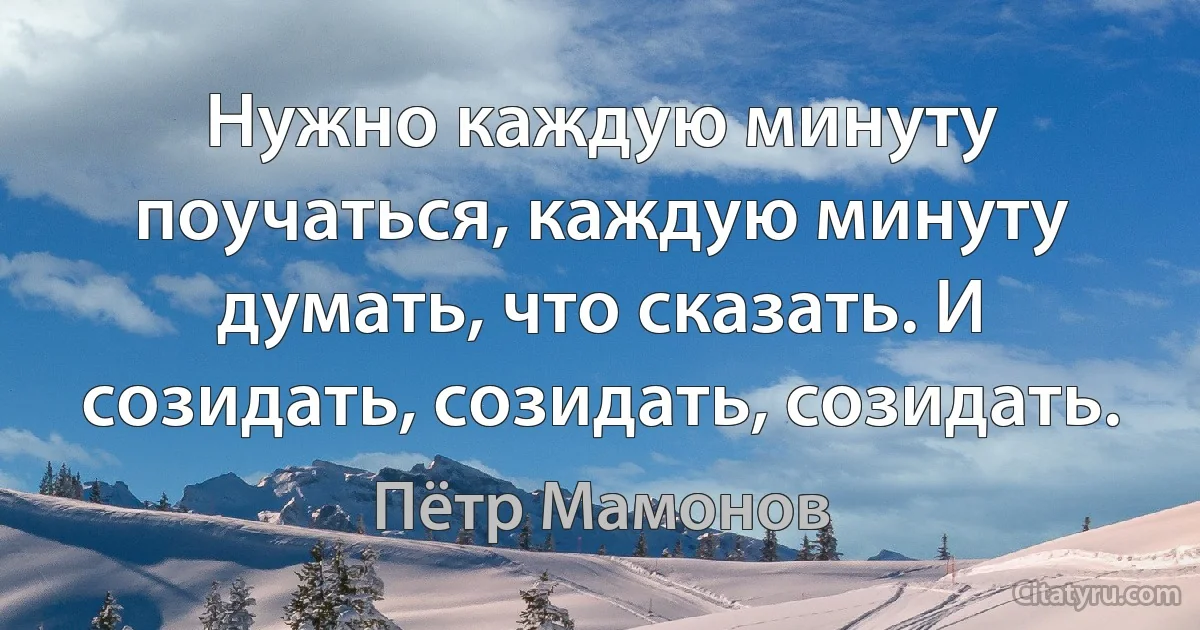 Нужно каждую минуту поучаться, каждую минуту думать, что сказать. И созидать, созидать, созидать. (Пётр Мамонов)