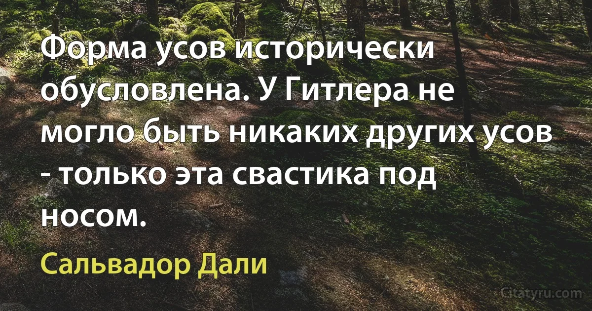 Форма усов исторически обусловлена. У Гитлера не могло быть никаких других усов - только эта свастика под носом. (Сальвадор Дали)