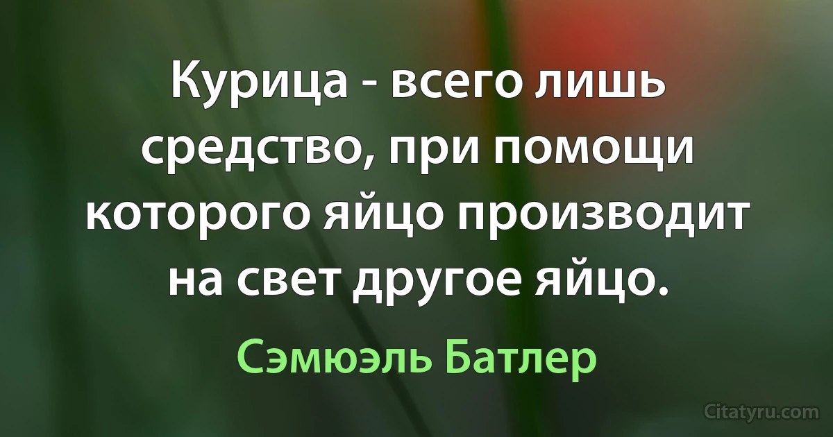 Курица - всего лишь средство, при помощи которого яйцо производит на свет другое яйцо. (Сэмюэль Батлер)