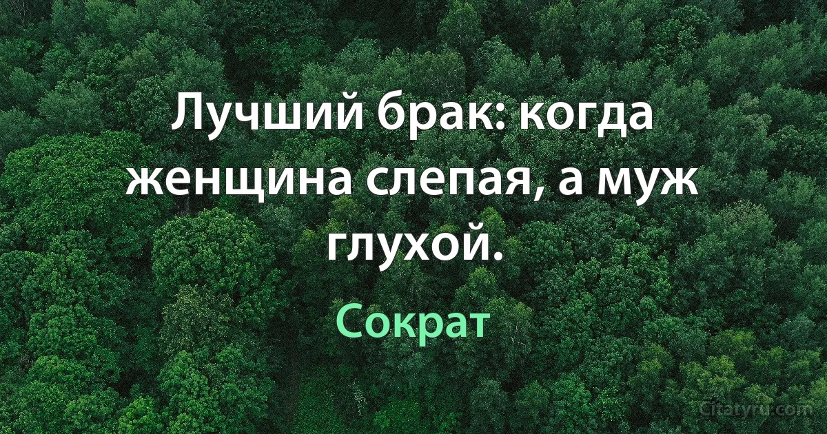 Лучший брак: когда женщина слепая, а муж глухой. (Сократ)