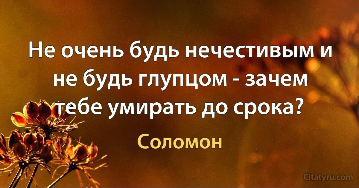 Не очень будь нечестивым и не будь глупцом - зачем тебе умирать до срока? (Соломон)