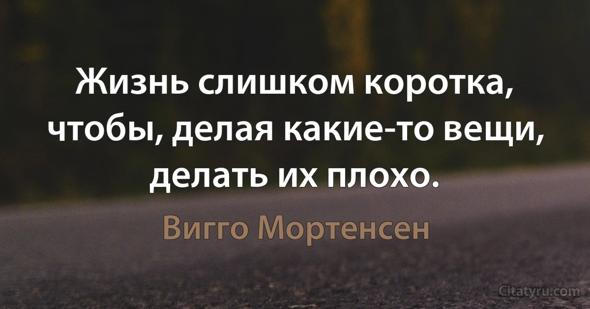 Жизнь слишком коротка, чтобы, делая какие-то вещи, делать их плохо. (Вигго Мортенсен)