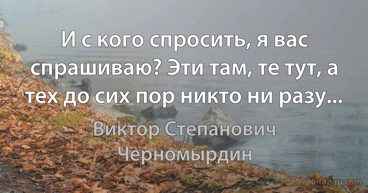 И с кого спросить, я вас спрашиваю? Эти там, те тут, а тех до сих пор никто ни разу... (Виктор Степанович Черномырдин)