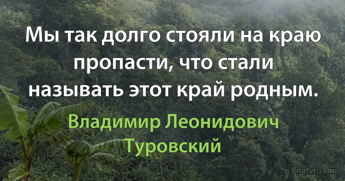 Мы так долго стояли на краю пропасти, что стали называть этот край родным. (Владимир Леонидович Туровский)