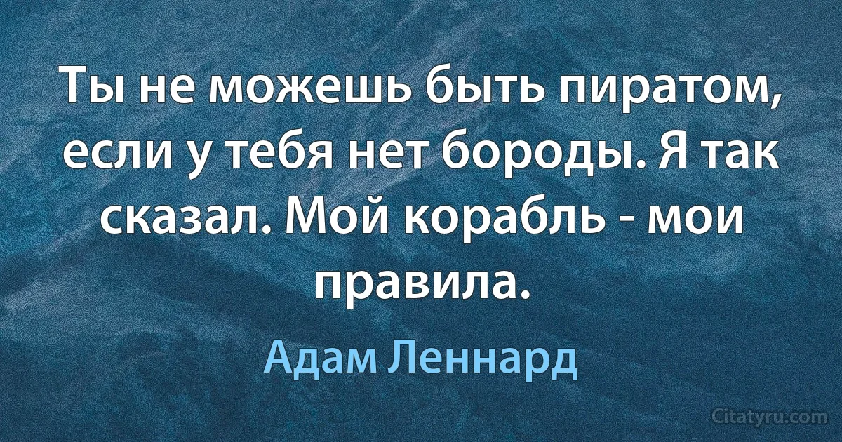 Ты не можешь быть пиратом, если у тебя нет бороды. Я так сказал. Мой корабль - мои правила. (Адам Леннард)