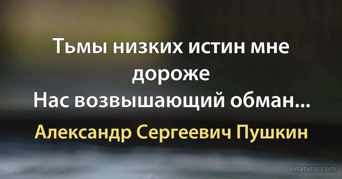 Тьмы низких истин мне дороже
Нас возвышающий обман... (Александр Сергеевич Пушкин)