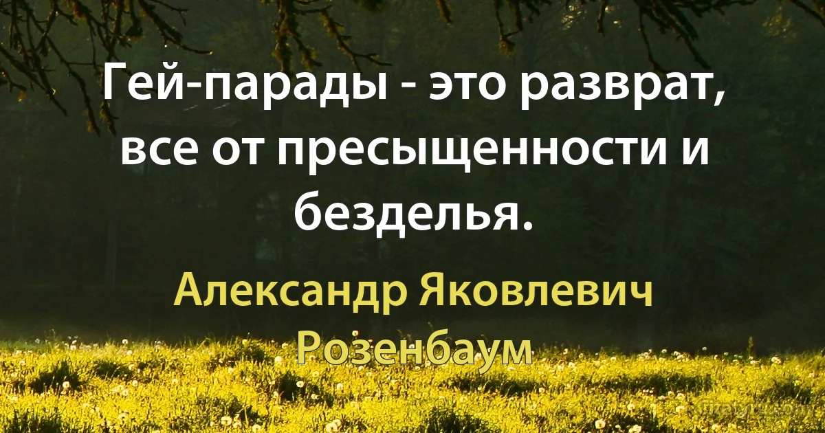 Гей-парады - это разврат, все от пресыщенности и безделья. (Александр Яковлевич Розенбаум)