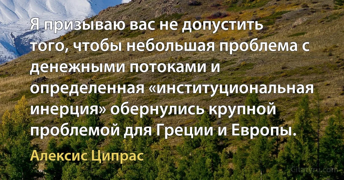 Я призываю вас не допустить того, чтобы небольшая проблема с денежными потоками и определенная «институциональная инерция» обернулись крупной проблемой для Греции и Европы. (Алексис Ципрас)