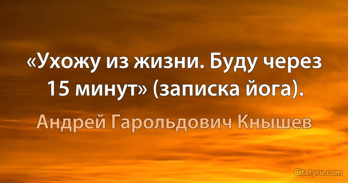 «Ухожу из жизни. Буду через 15 минут» (записка йога). (Андрей Гарольдович Кнышев)