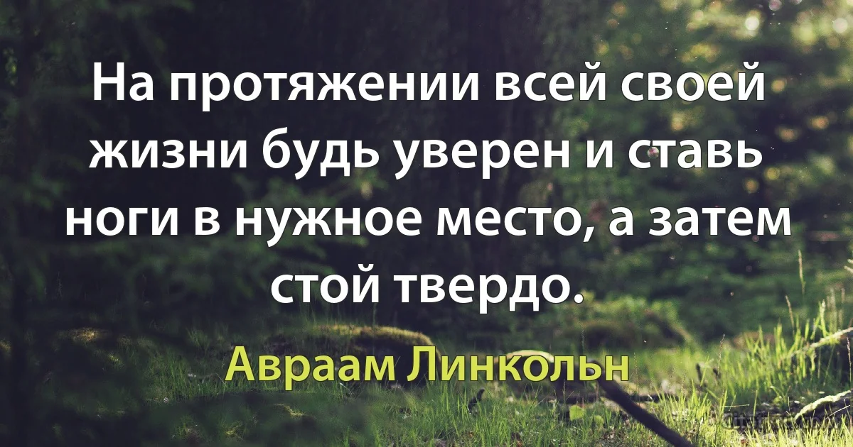 На протяжении всей своей жизни будь уверен и ставь ноги в нужное место, а затем стой твердо. (Авраам Линкольн)