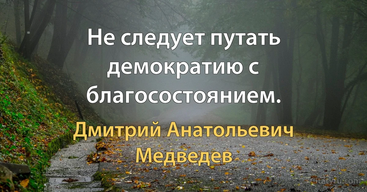 Не следует путать демократию с благосостоянием. (Дмитрий Анатольевич Медведев)