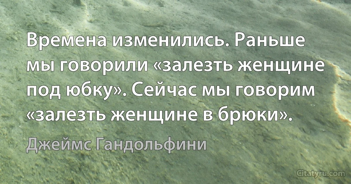 Времена изменились. Раньше мы говорили «залезть женщине под юбку». Сейчас мы говорим «залезть женщине в брюки». (Джеймс Гандольфини)